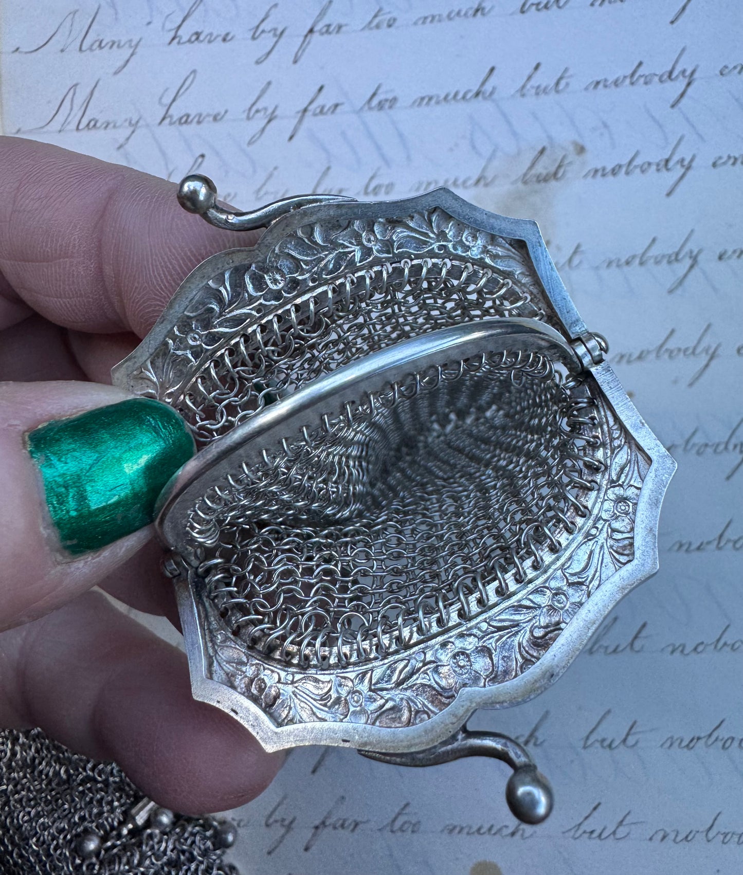 Antique French Silver Miniature Purse 3