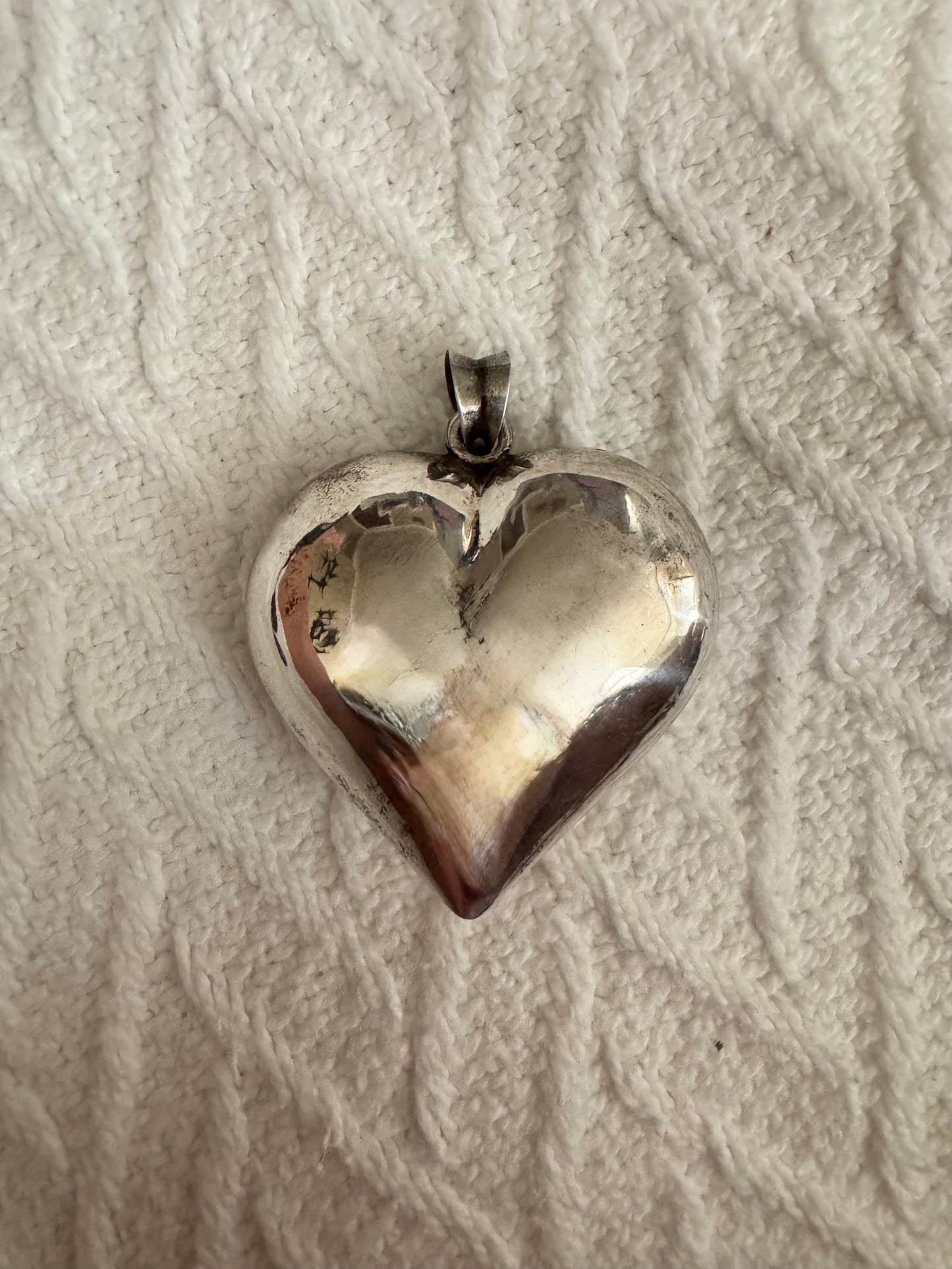 Simple Huge Puffy Silver Heart Pendant