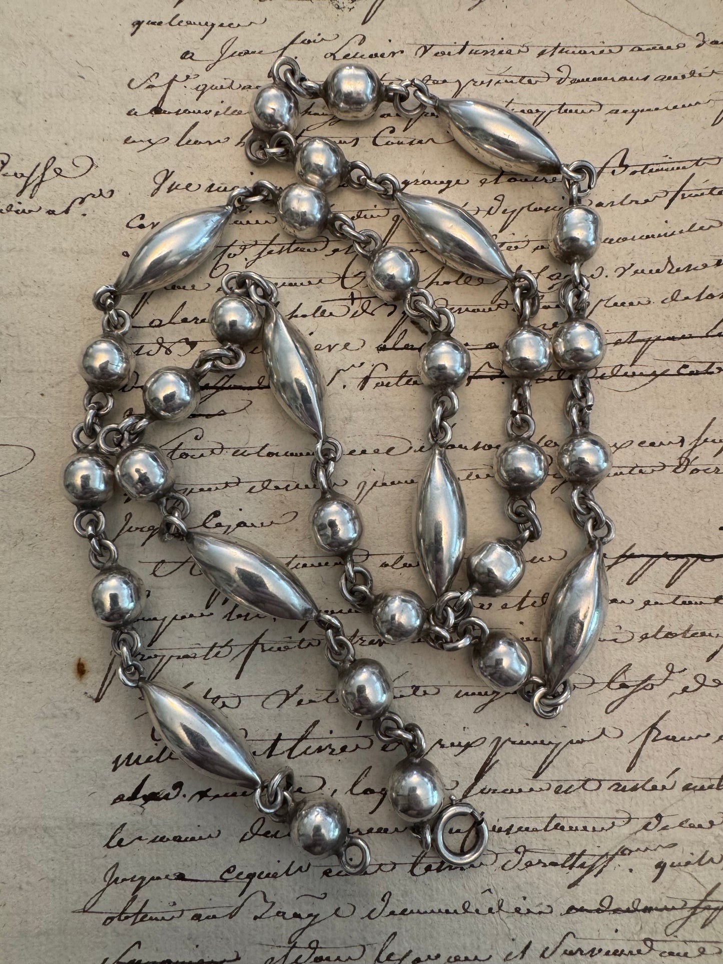Incredible Huge Ball and Lozenge Vintage Sterling Bead Necklace
