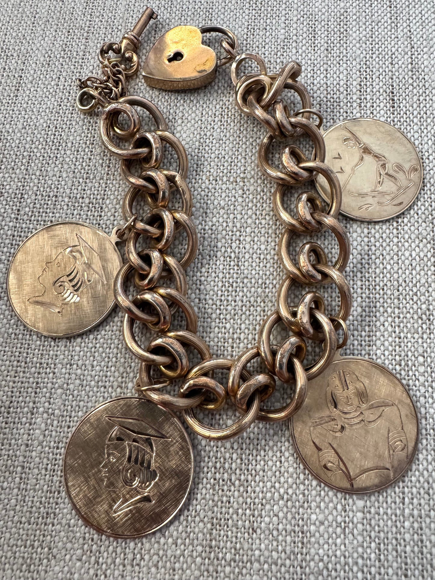Amazing Vintage Gold Filled Charm Bracelet with Heart Lock
