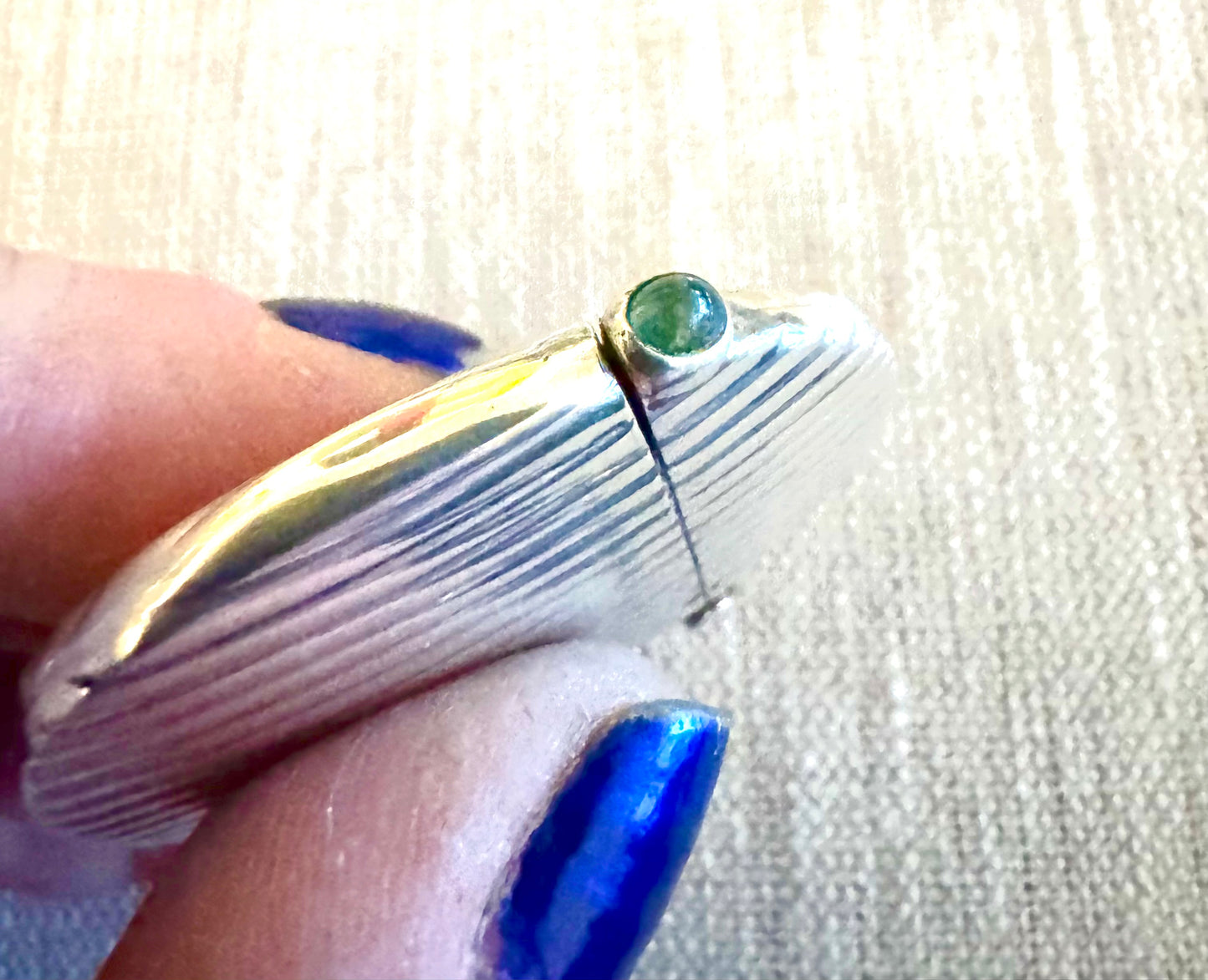 Elegant Deco Striped Round Match Safe with Emerald