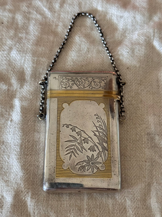 Exquisite Antique Engraved Silver with Gold Business Card Box