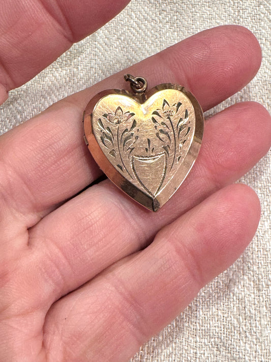 Vintage Rose Gold Hand Engraved Heart Locket