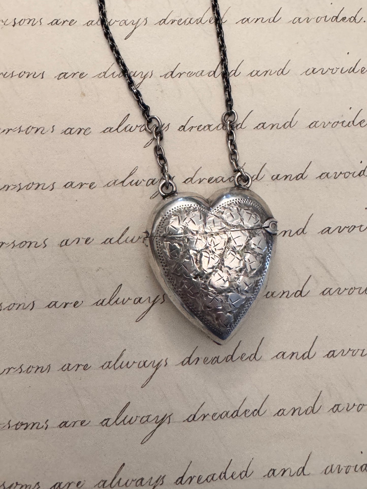 Victorian Silver Heart Shaped Match Safe on Chain