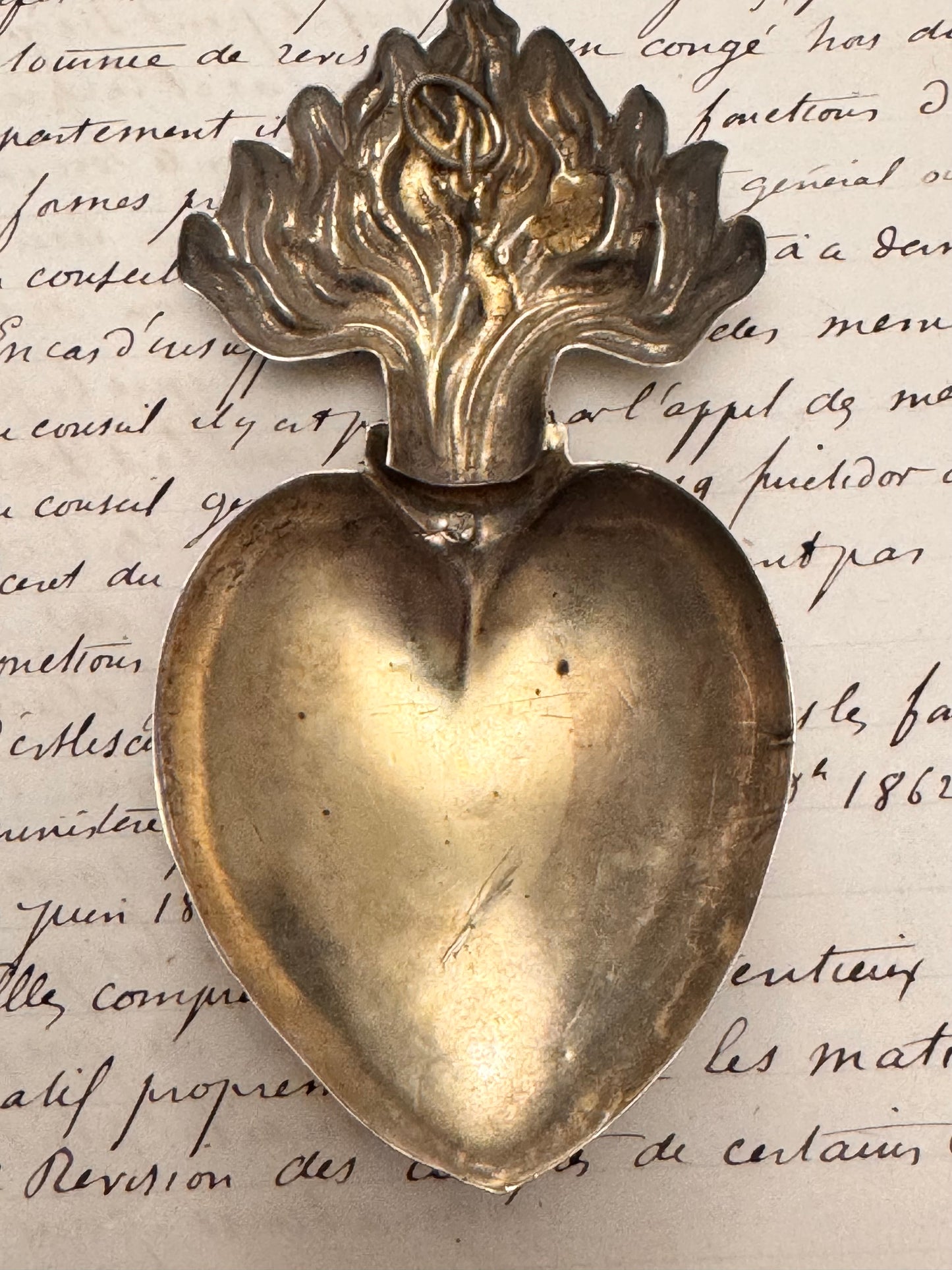 Beautiful Silver Ex Voto Flaming Heart
