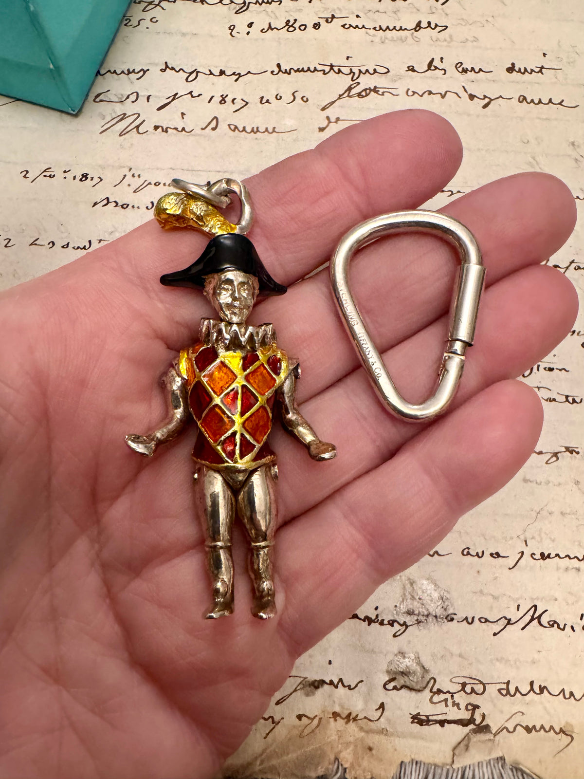 Incredibly Rare Gene Moore for Tiffany Harlequin Pendant + Carabiner