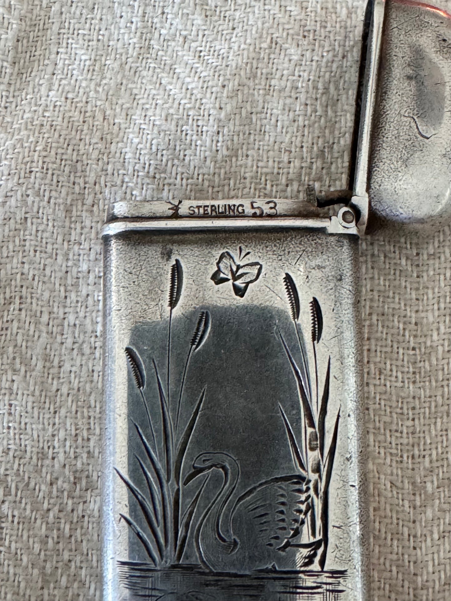 Elongated Engraved Silver Match Safe