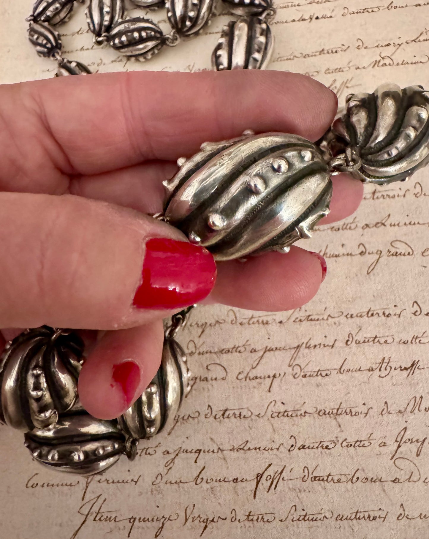 enormous graduated heavy sterling beaded necklace