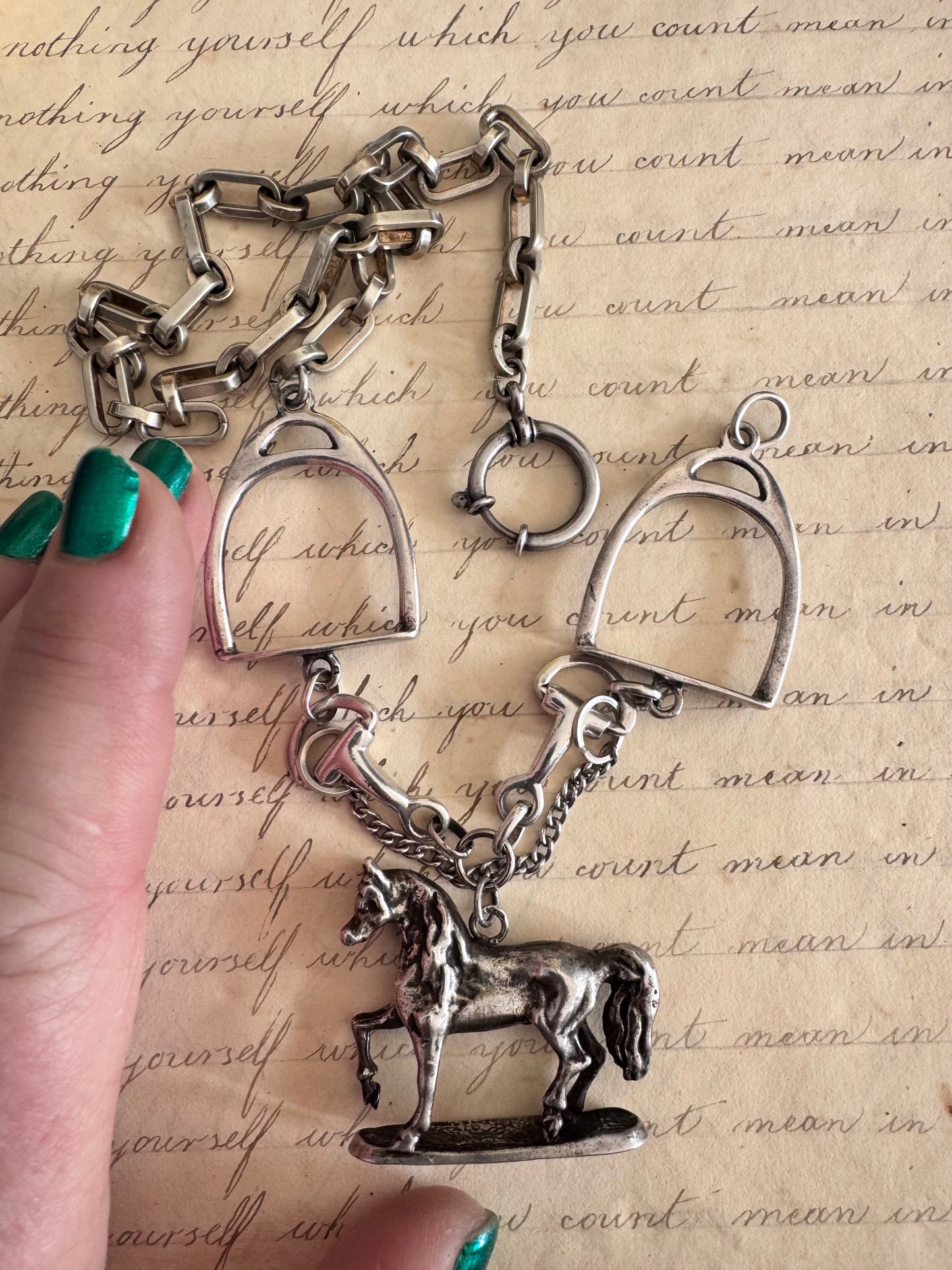 Silver Equestrian Necklace with Horse and Tack
