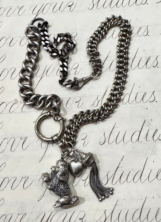 insanely good English sterling vintage chain with poodle charm