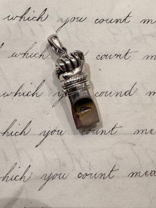 incredible English Sterling whistle with a fist clutching a snake