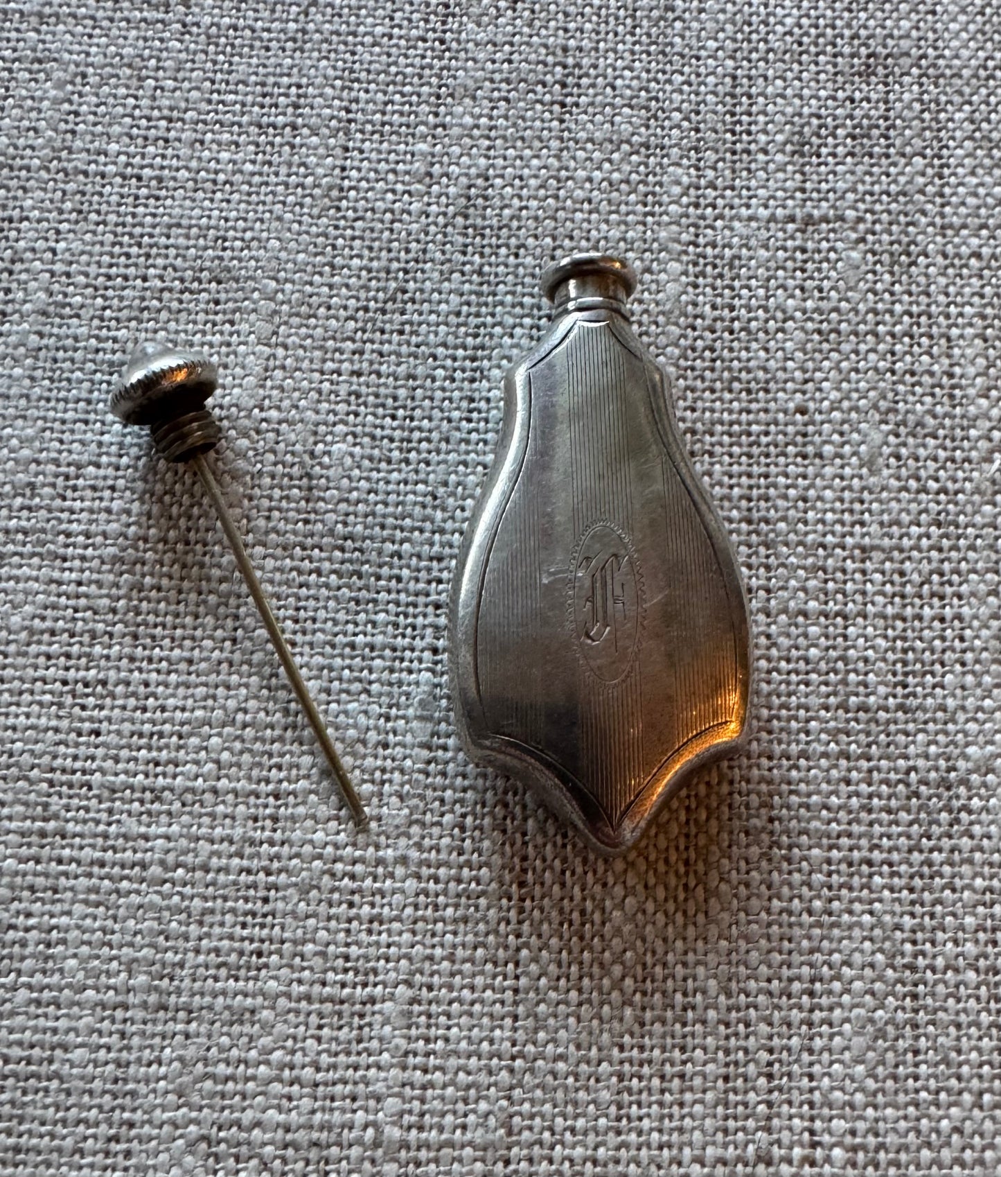 Beautiful Edwardian Sterling Shapely Perfum Bottle with JF Monogram