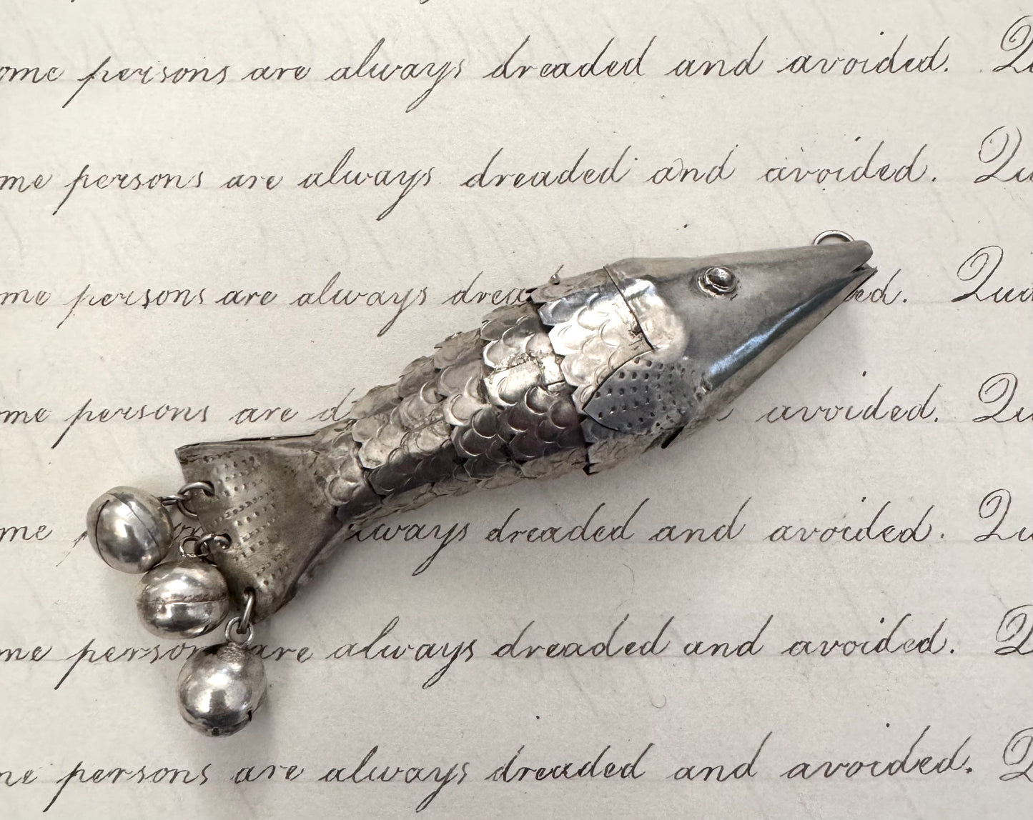 Huge Antique Primitive Silver Articulated Fish Pendant