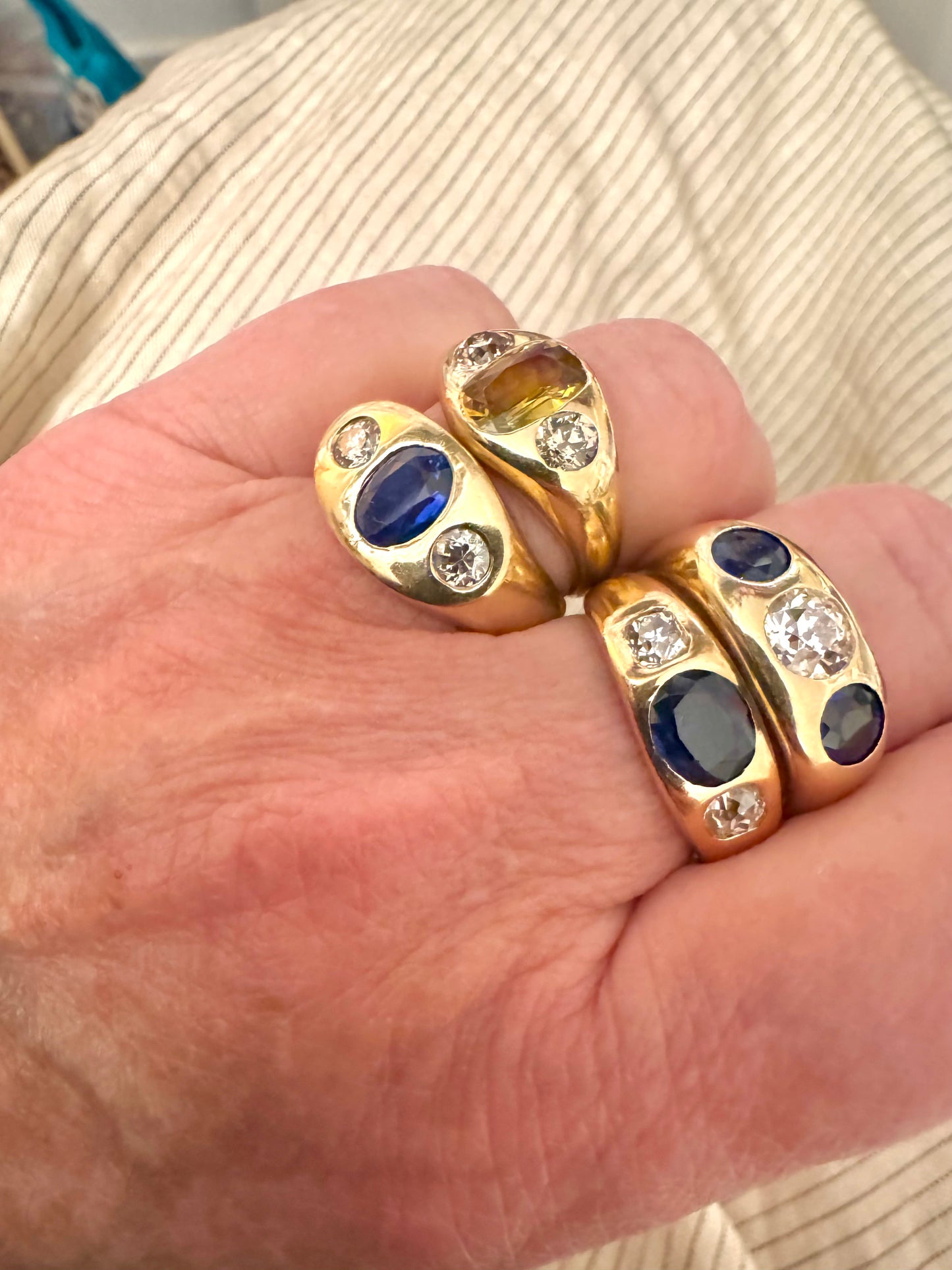Vintage 18k Sapphire and Diamond Gypsy Ring with Flat Top