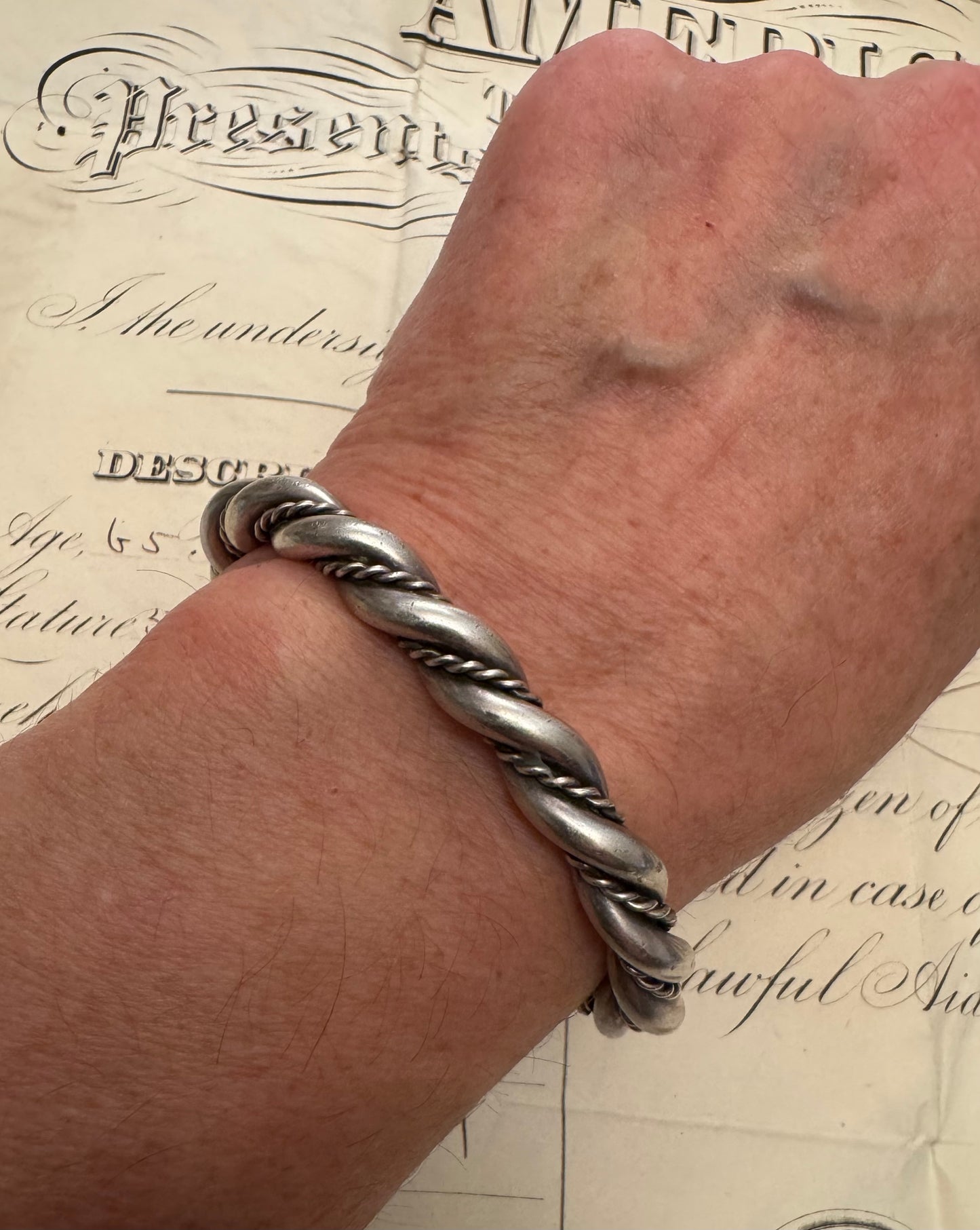 Vintage Heavy Native American Sterling Rope Cuff #2