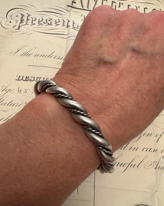Vintage Heavy Native American Sterling Rope Cuff #2