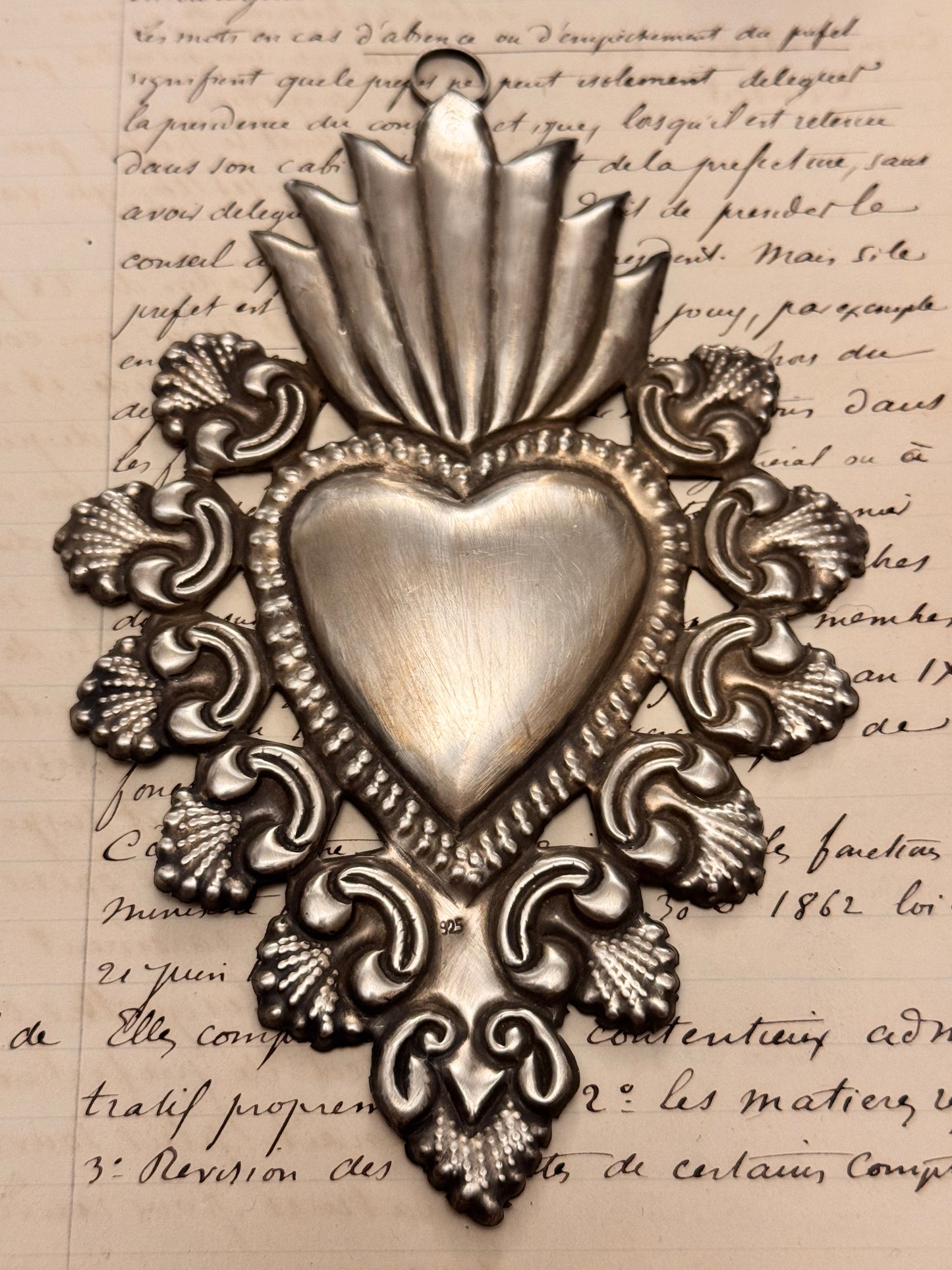 Huge Silver Repousse Ex Voto Heart #2