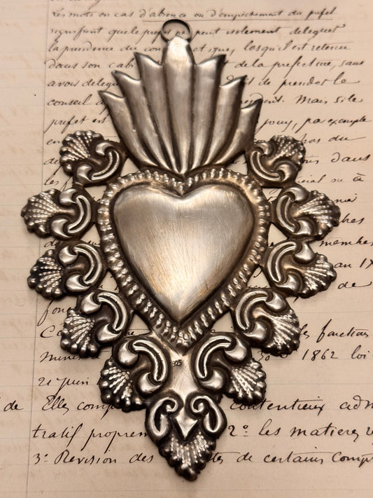 Huge Silver Repousse Ex Voto Heart #2