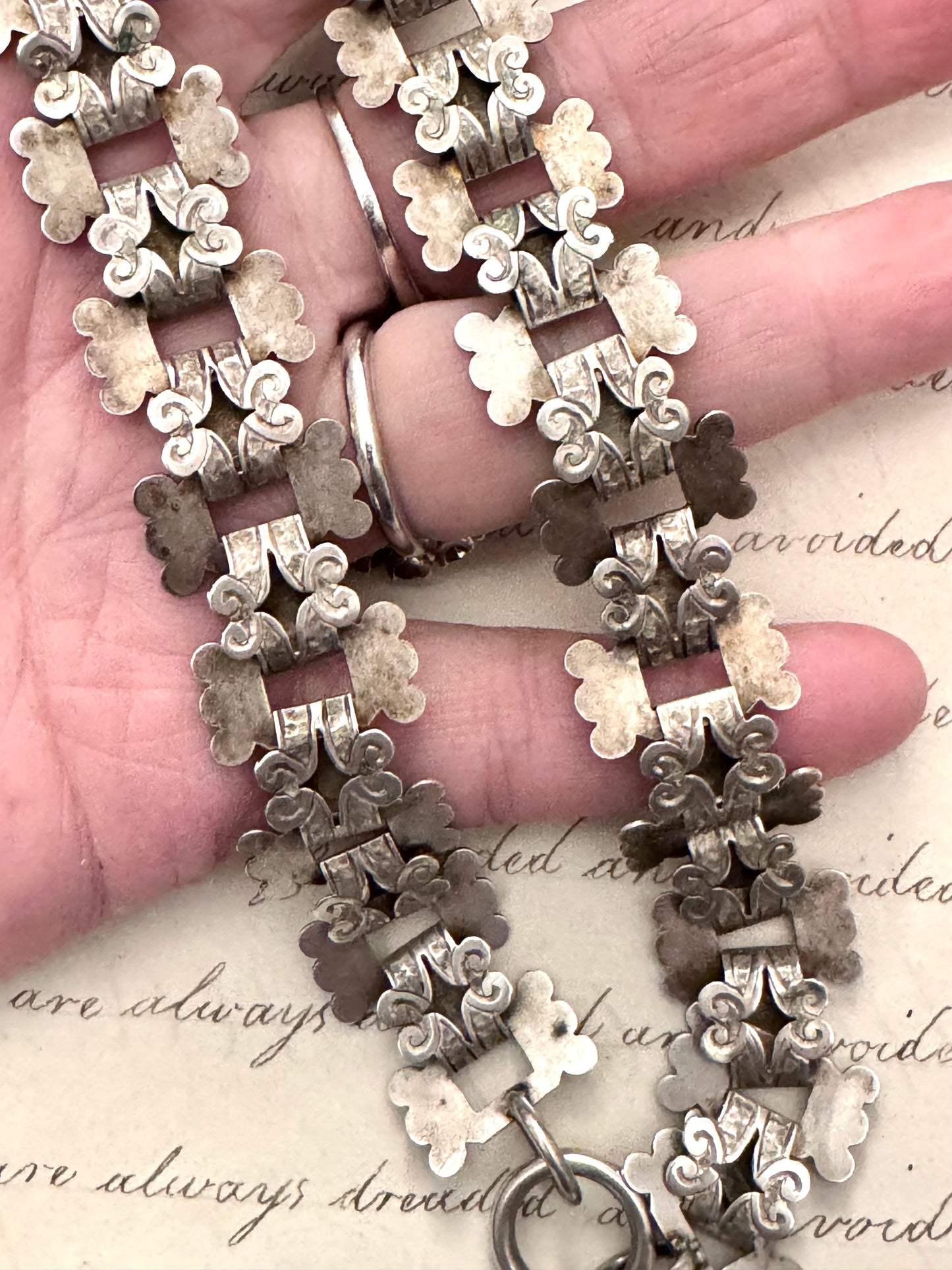 Engraved and Scalloped Reversible Victorian Silver Book Chain