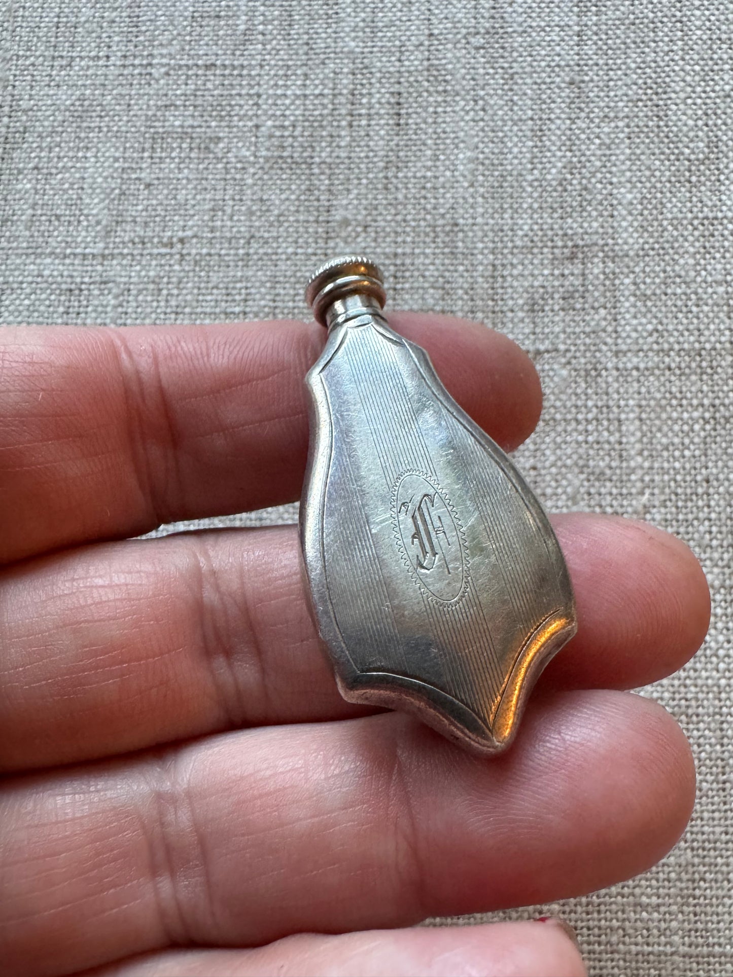 Beautiful Edwardian Sterling Shapely Perfum Bottle with JF Monogram