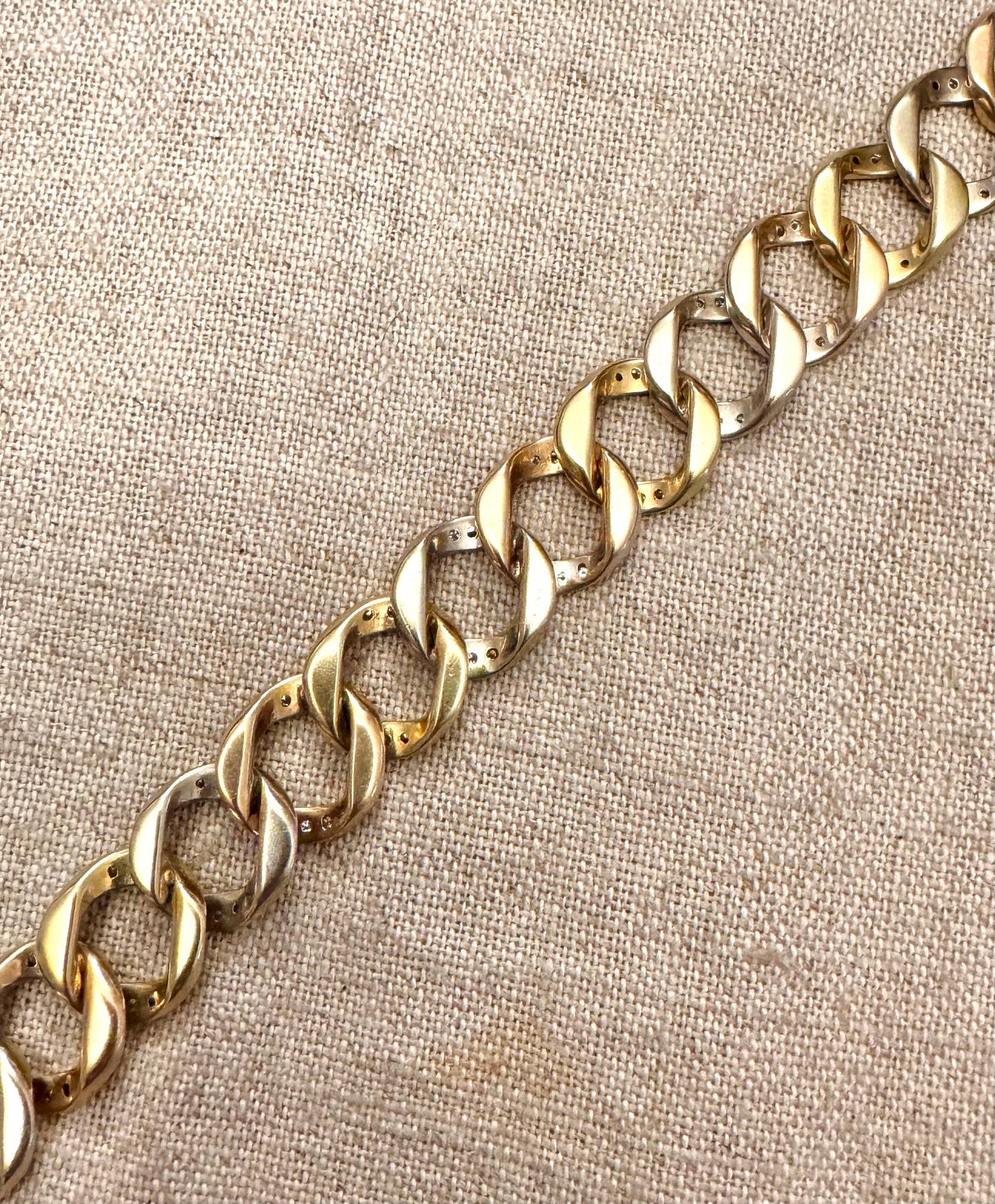 Tri-color Diamond and Gold Curb Link Bracelet