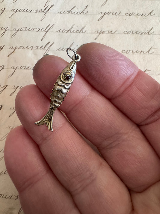 TINY Vintage sterling Silver Articulated Fish J