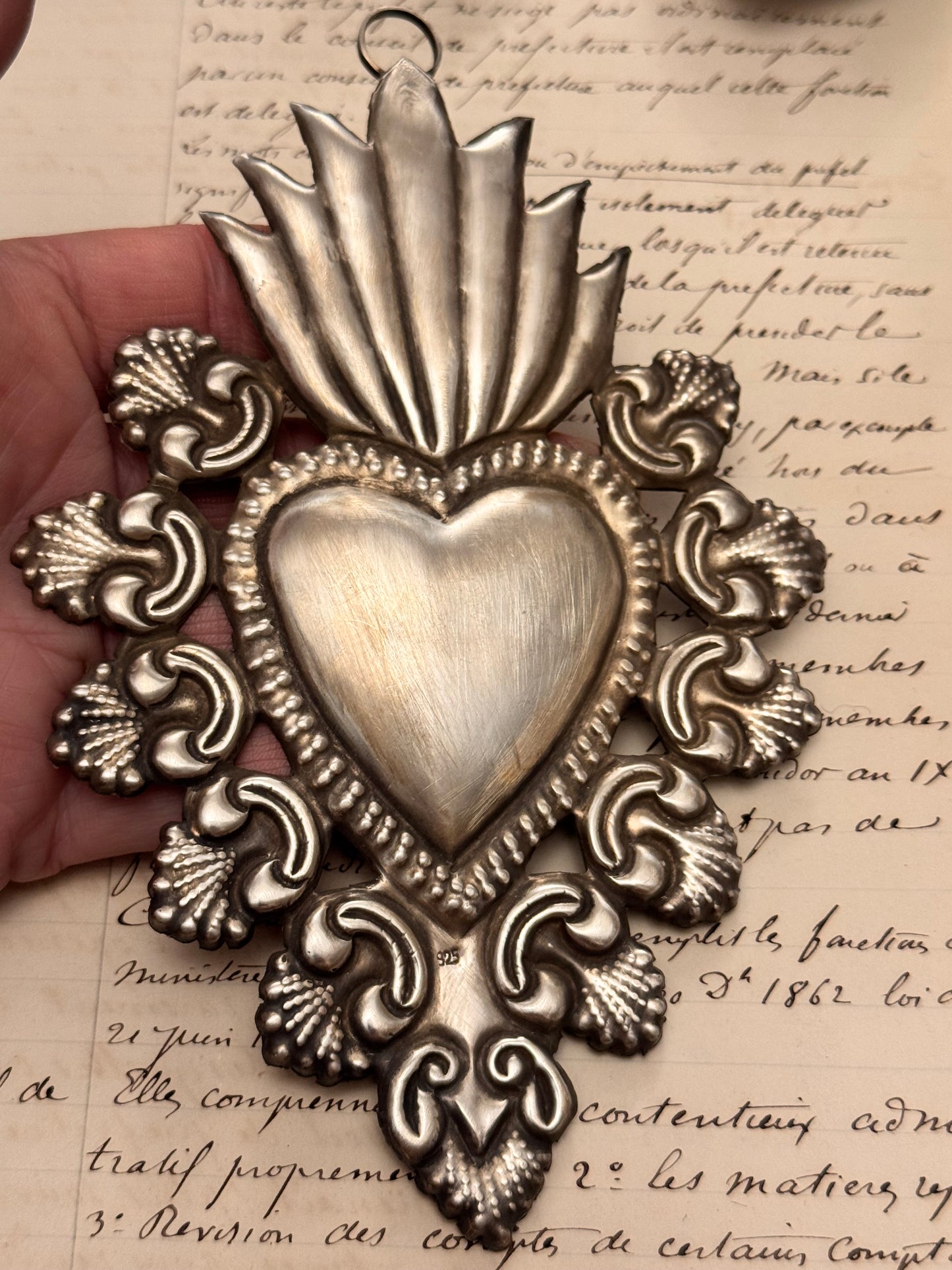 Huge Silver Repousse Ex Voto Heart #2