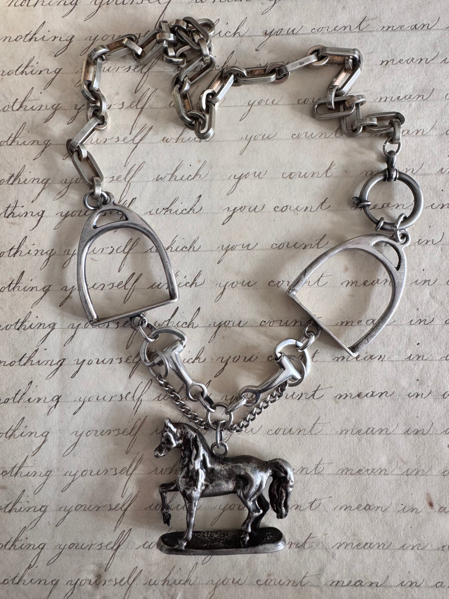 Silver Equestrian Necklace with Horse and Tack
