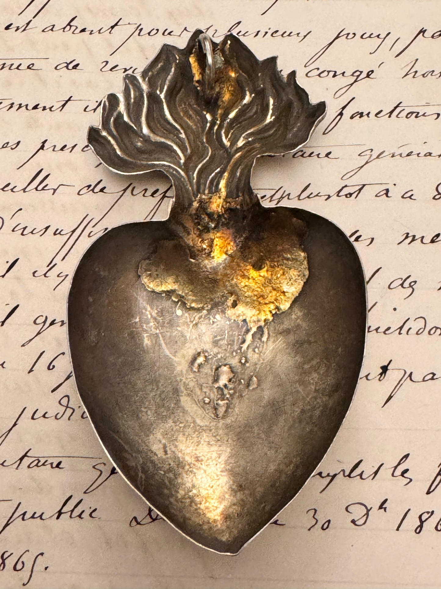 Beautiful Silver Ex Voto Flaming Heart #2