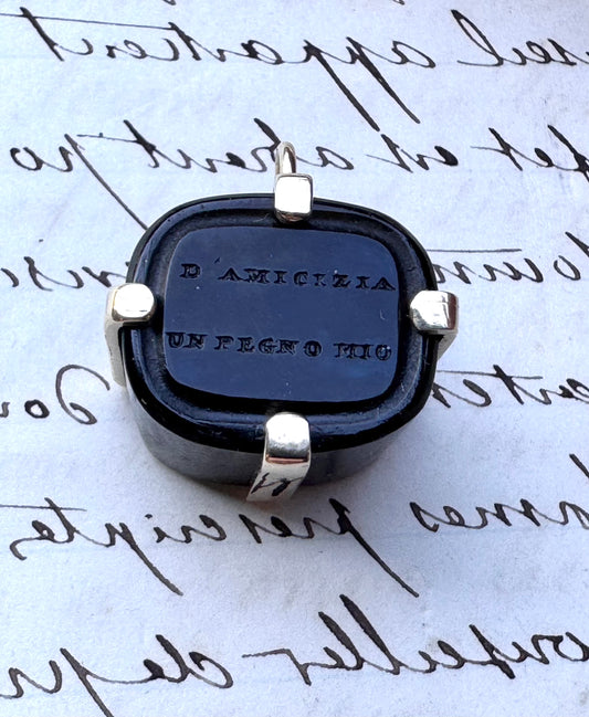 Antique Glass Seal “D’AMICIZIA UN PEGNO MIO”