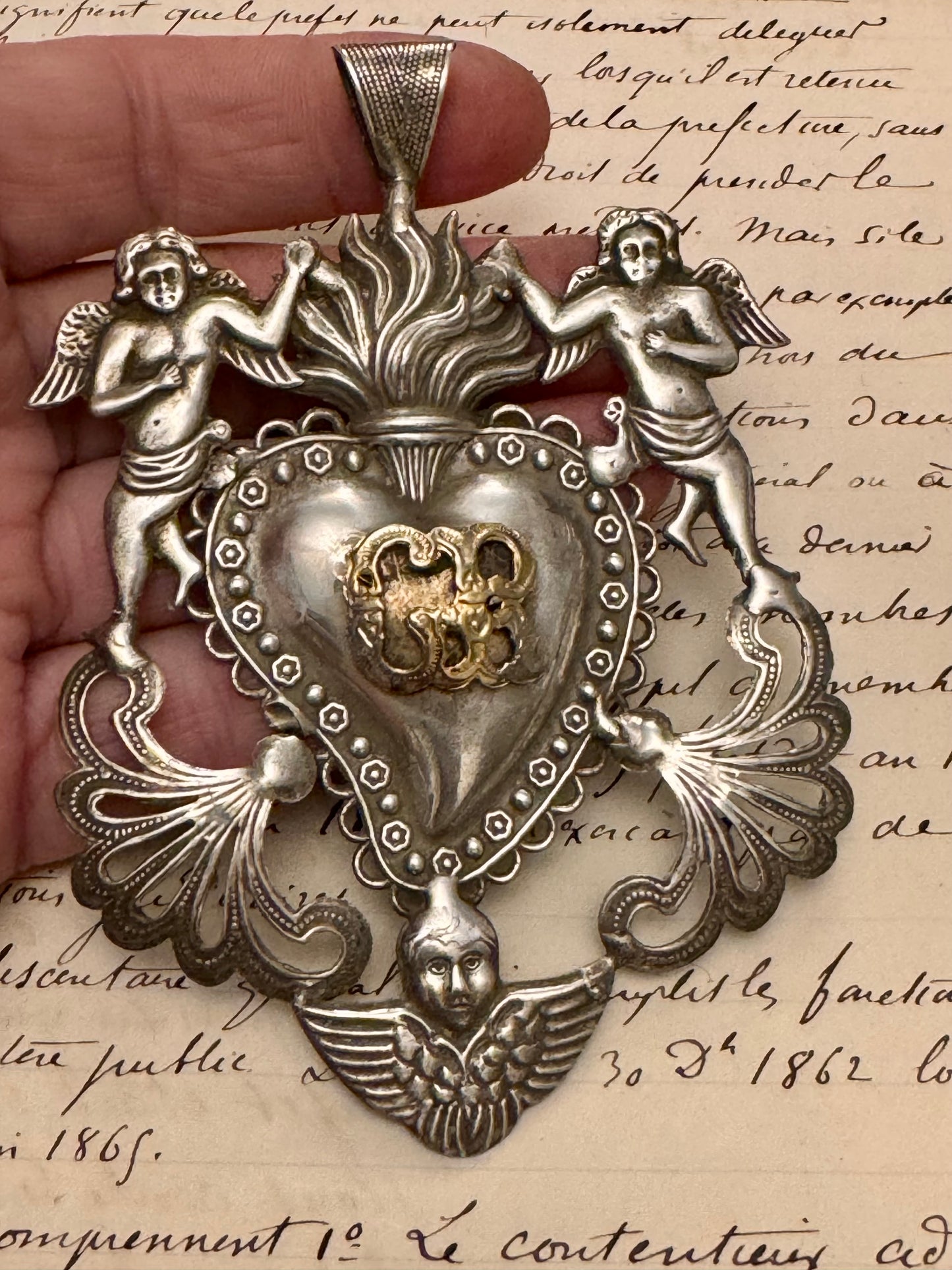 Medium Silver Repousse Ex Voto Heart #1