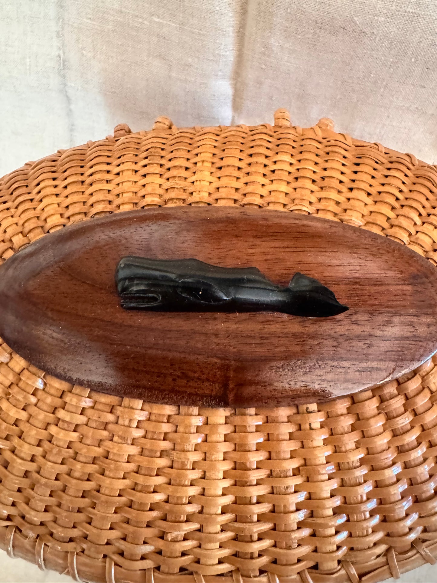 Large Oval Basket with Black Whale