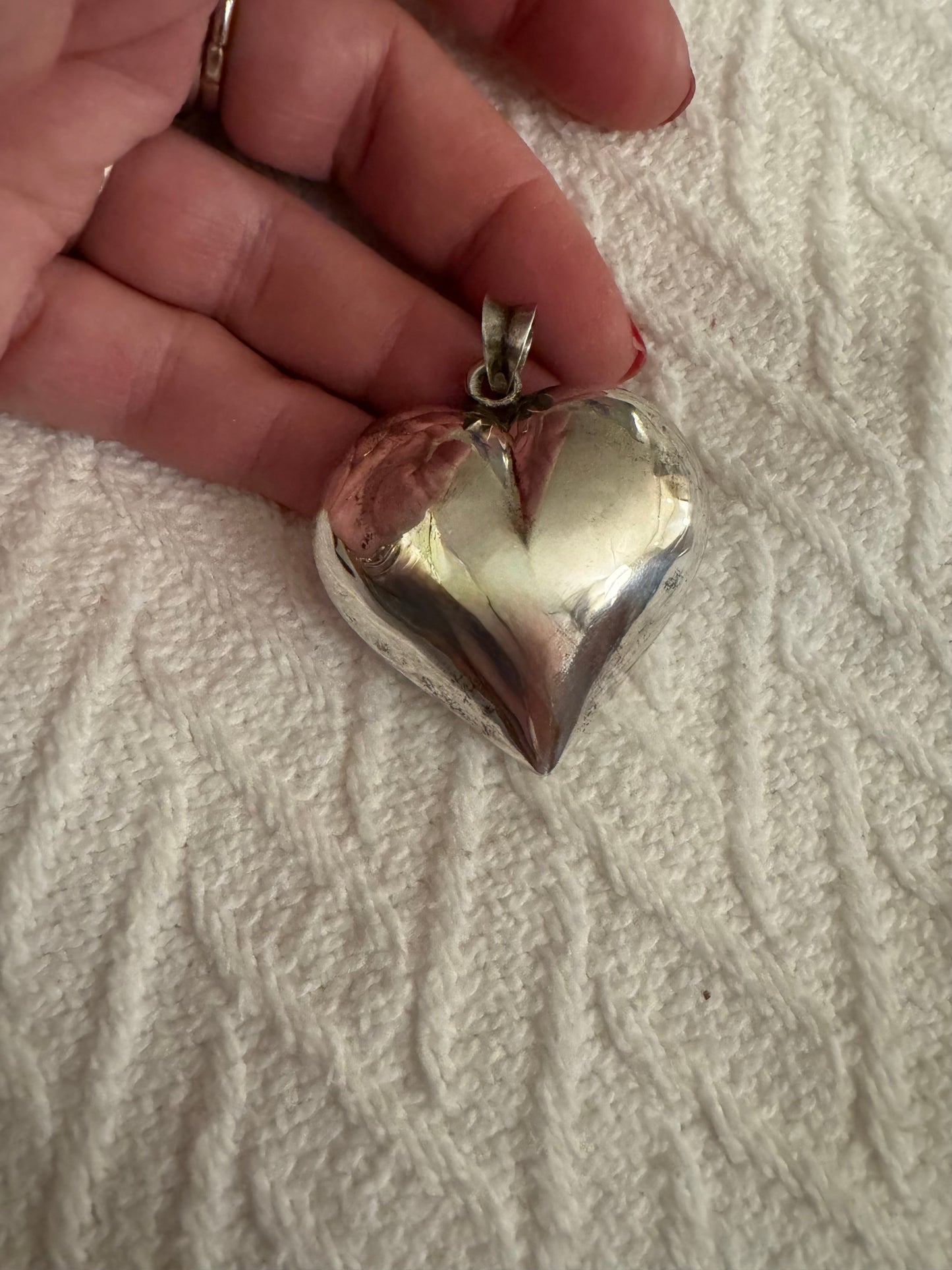 Simple Huge Puffy Silver Heart Pendant