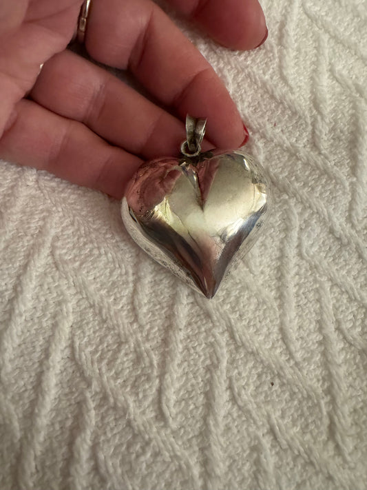 Simple Huge Puffy Silver Heart Pendant
