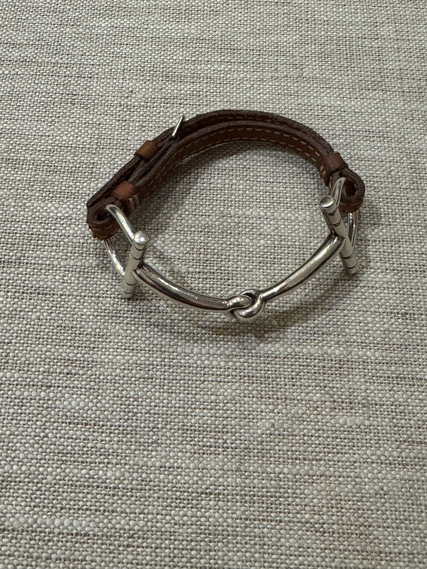 Beautiful Hermes Sterling and Leather Horsebit Bracelet