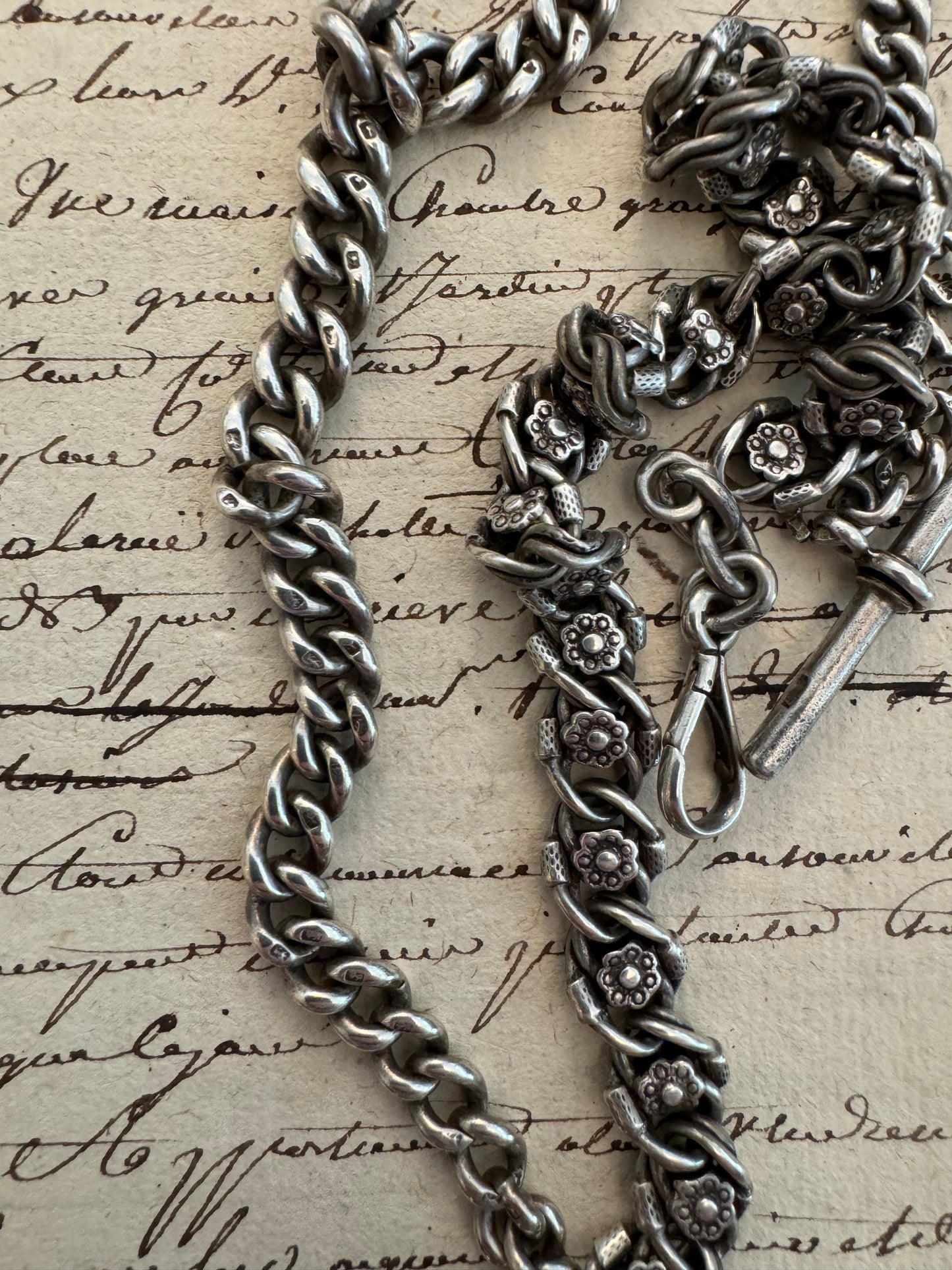 Large English sterling watch chain with graduated section