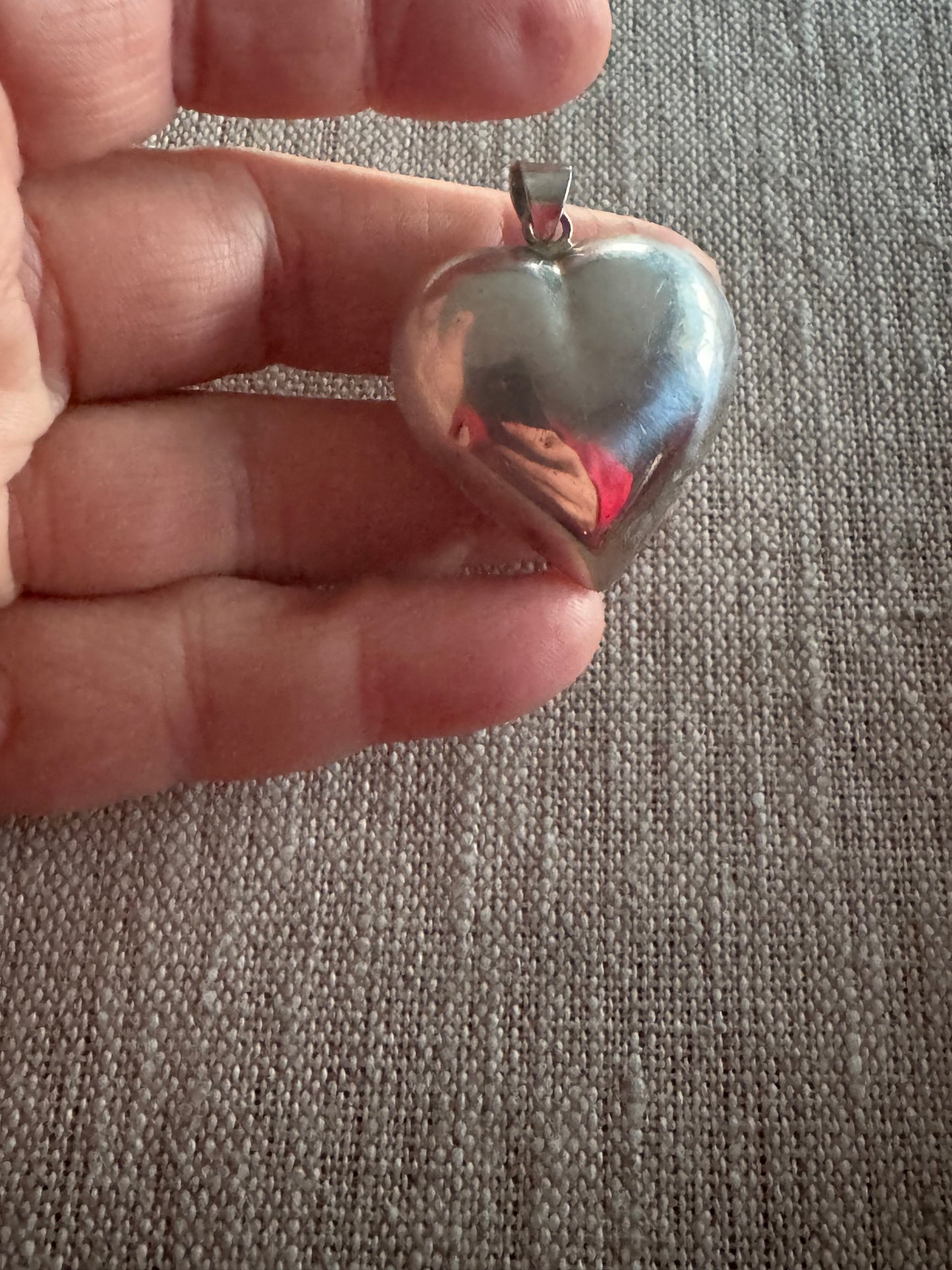 Simple Large Puffy Silver Heart Pendant