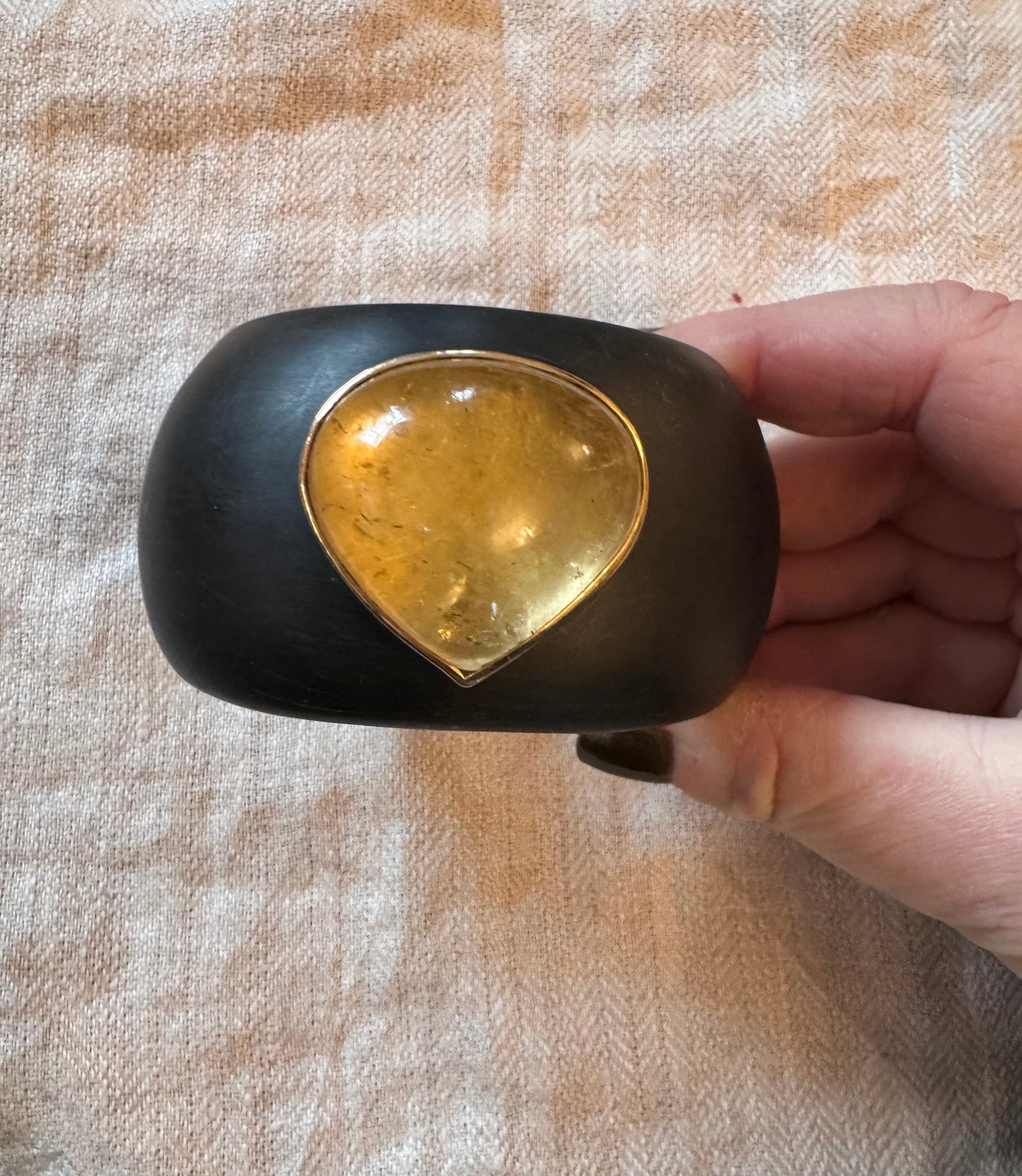 Ebony Colored Resin Cuff with Huge Citrine Cabochon