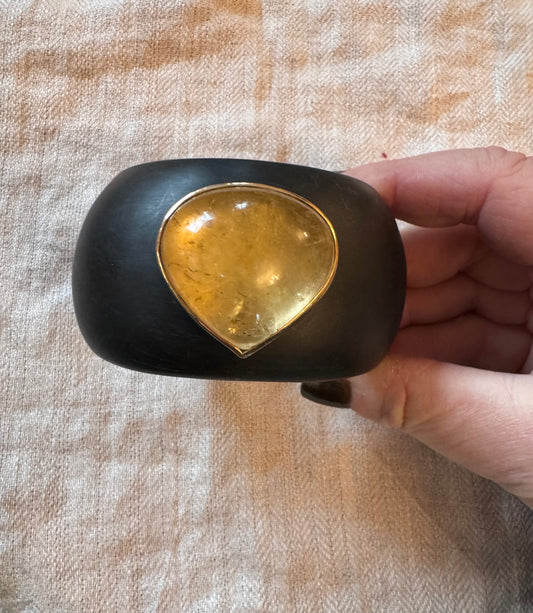 Ebony Colored Resin Cuff with Huge Citrine Cabochon