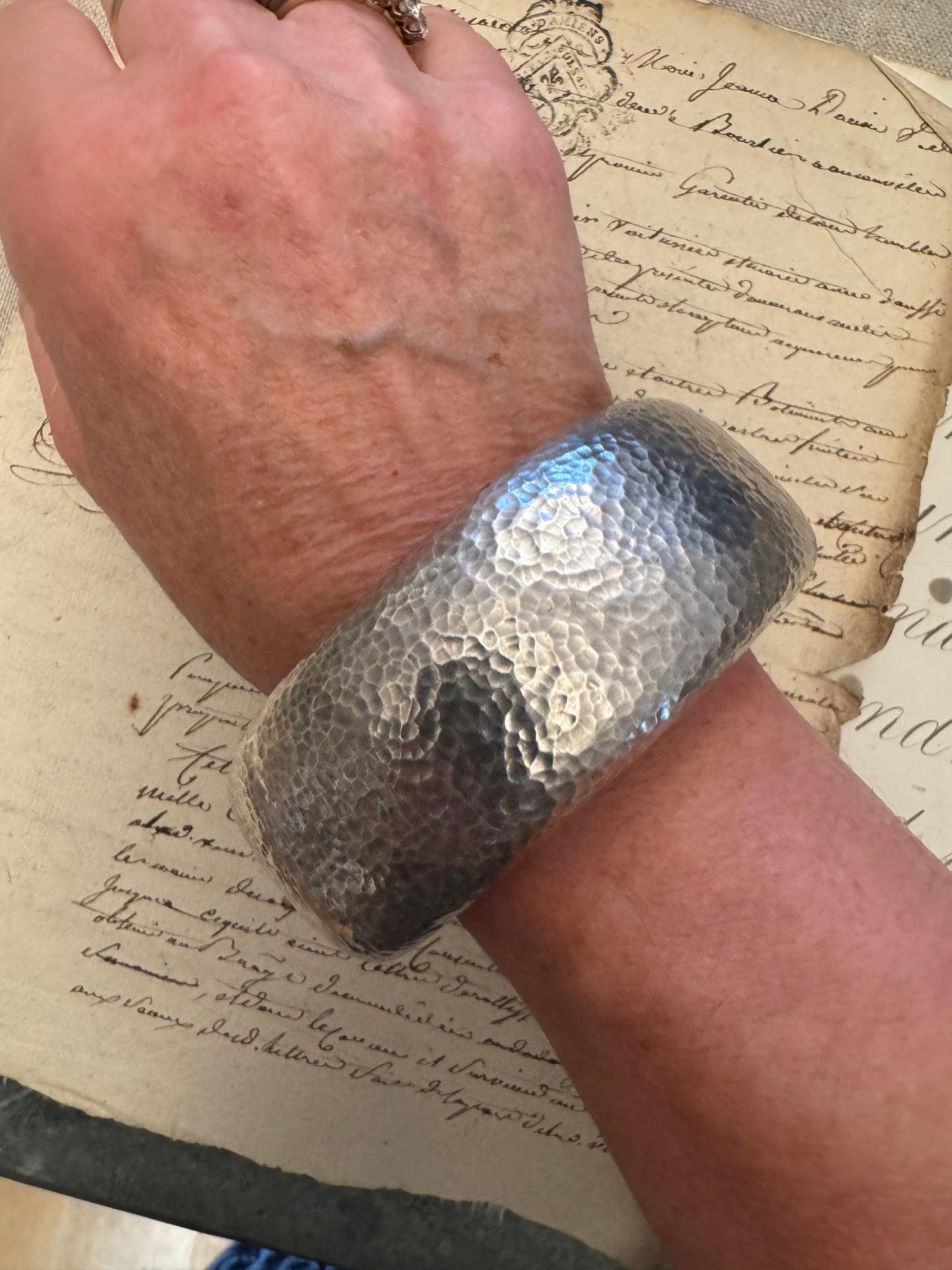 ENORMOUS handmade hammered, oval doughnut bangle
