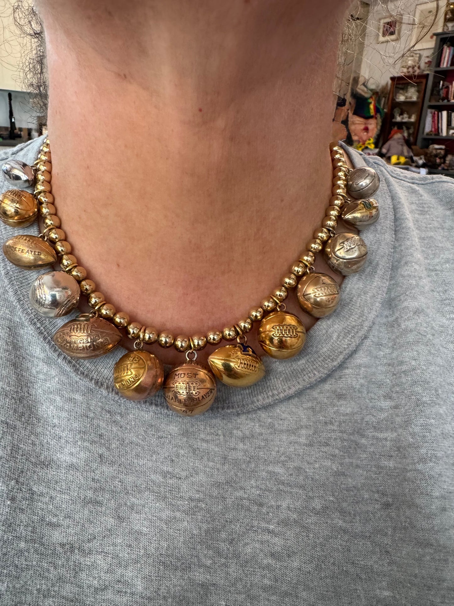 Gold Filled Sports Ball and Bead Charm Necklace