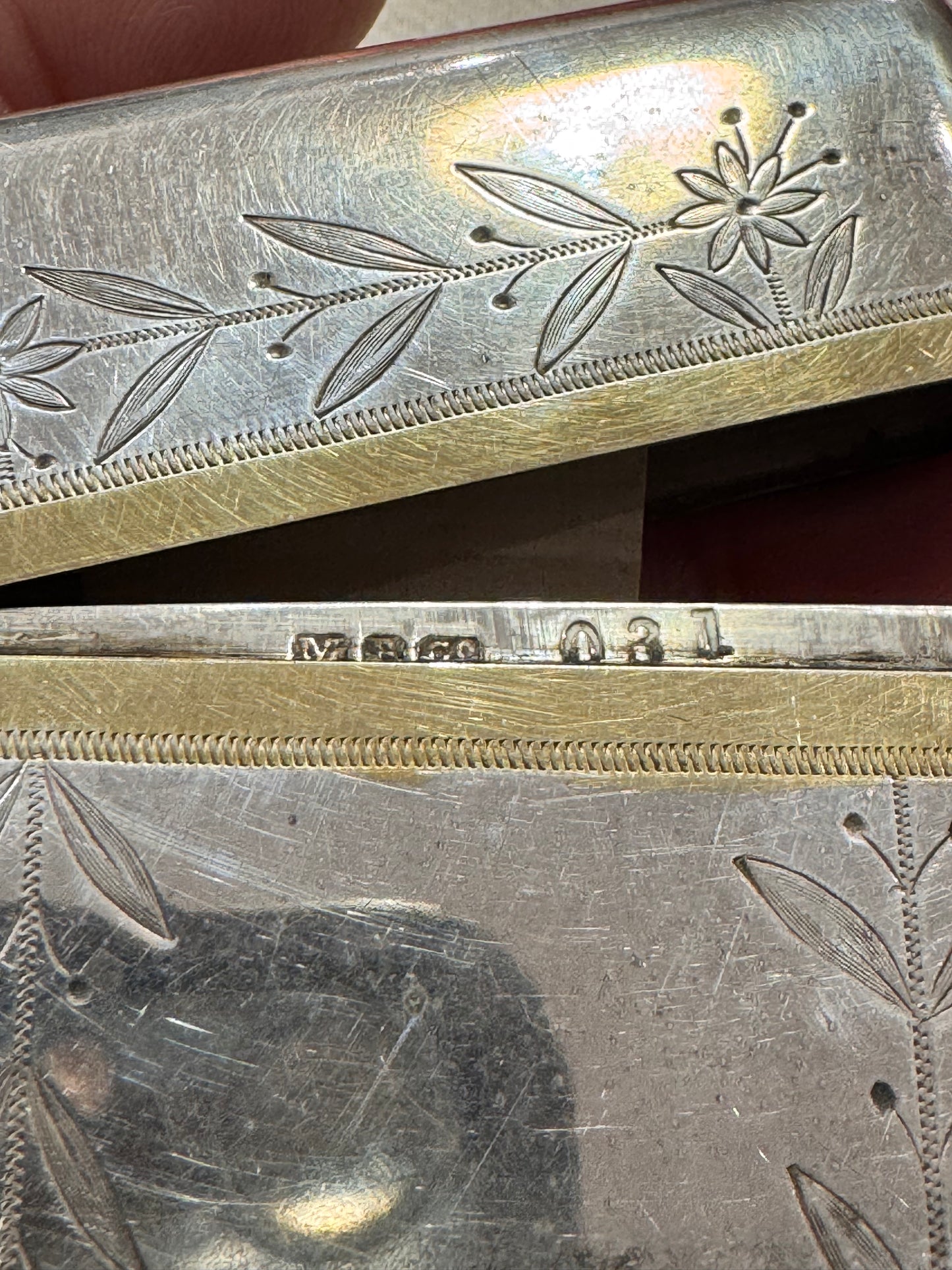 Exquisite Antique Engraved Silver with Gold Business Card Box