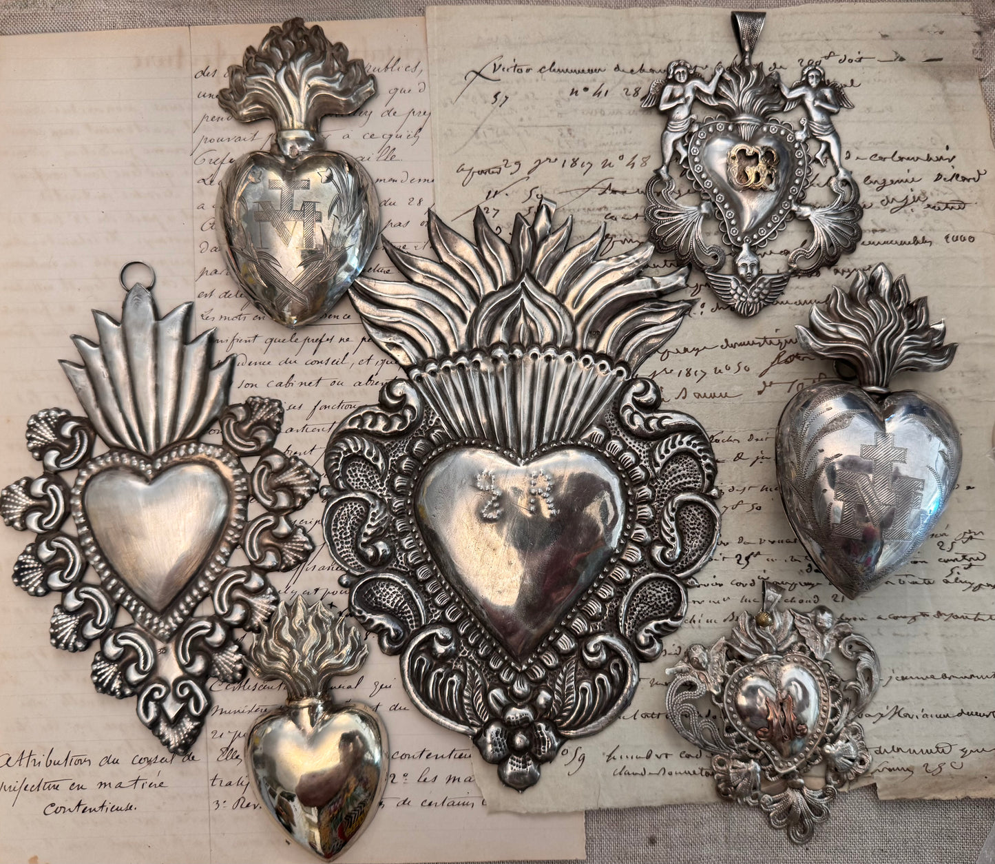 Medium Silver Repousse Ex Voto Heart #1