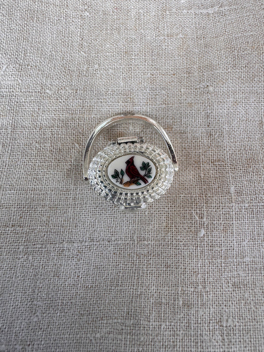 Miniature Silver Plated Nantucket Basket with Cardinal