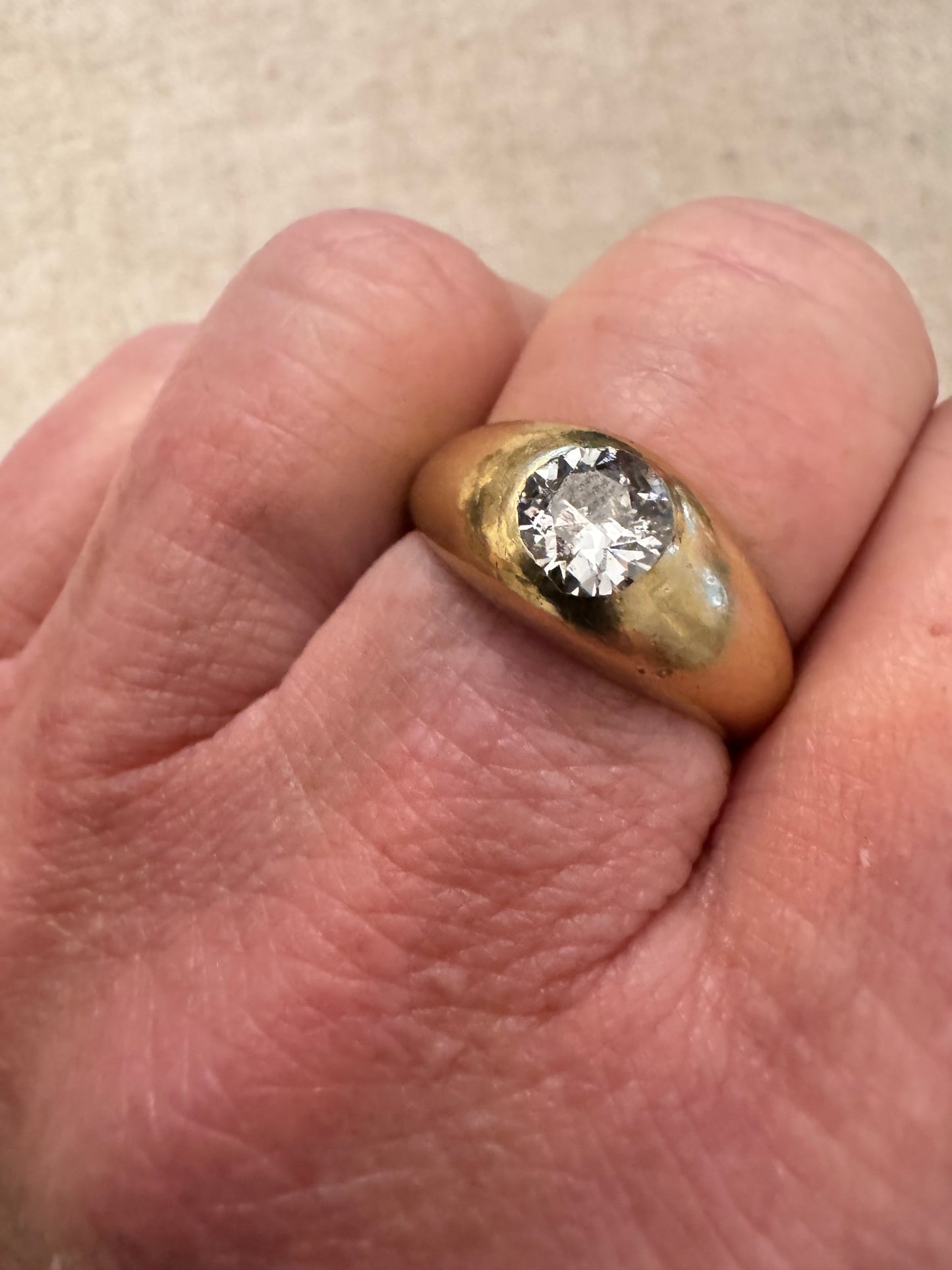 Huge Antique 18k Gold and Diamond Gypsy Ring