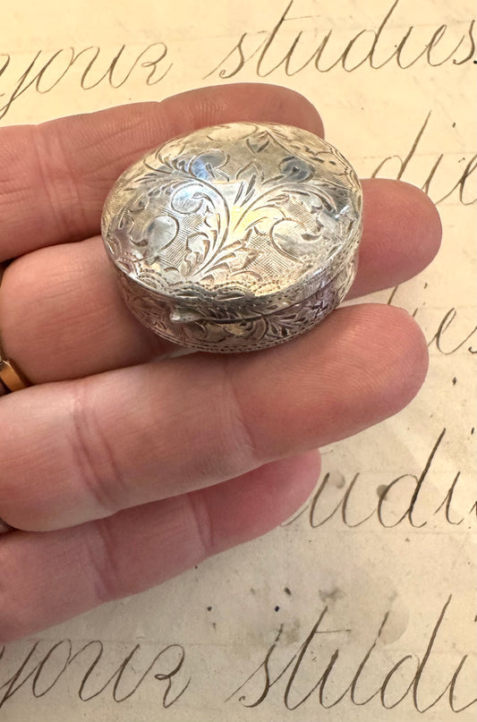 Sweet Fully Engraved Sterling Pillbox or Ring Box