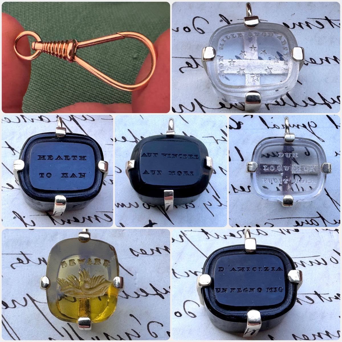 Antique Glass Seal “D’AMICIZIA UN PEGNO MIO”
