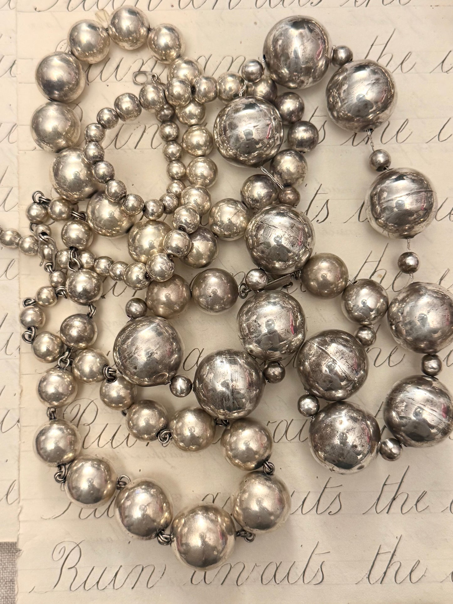 Heavy Vintage Sterling Graduate Linked Ball Bead Necklace