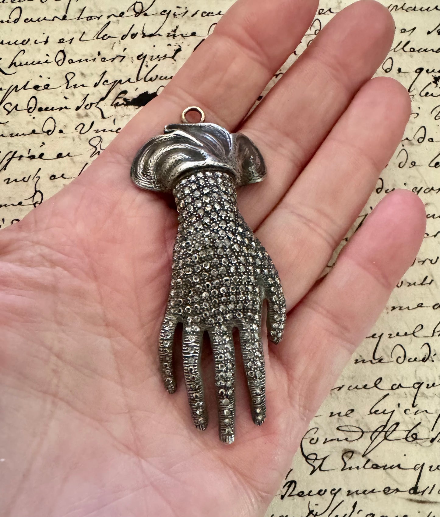 Diamond Encrusted Large Hand Pendant