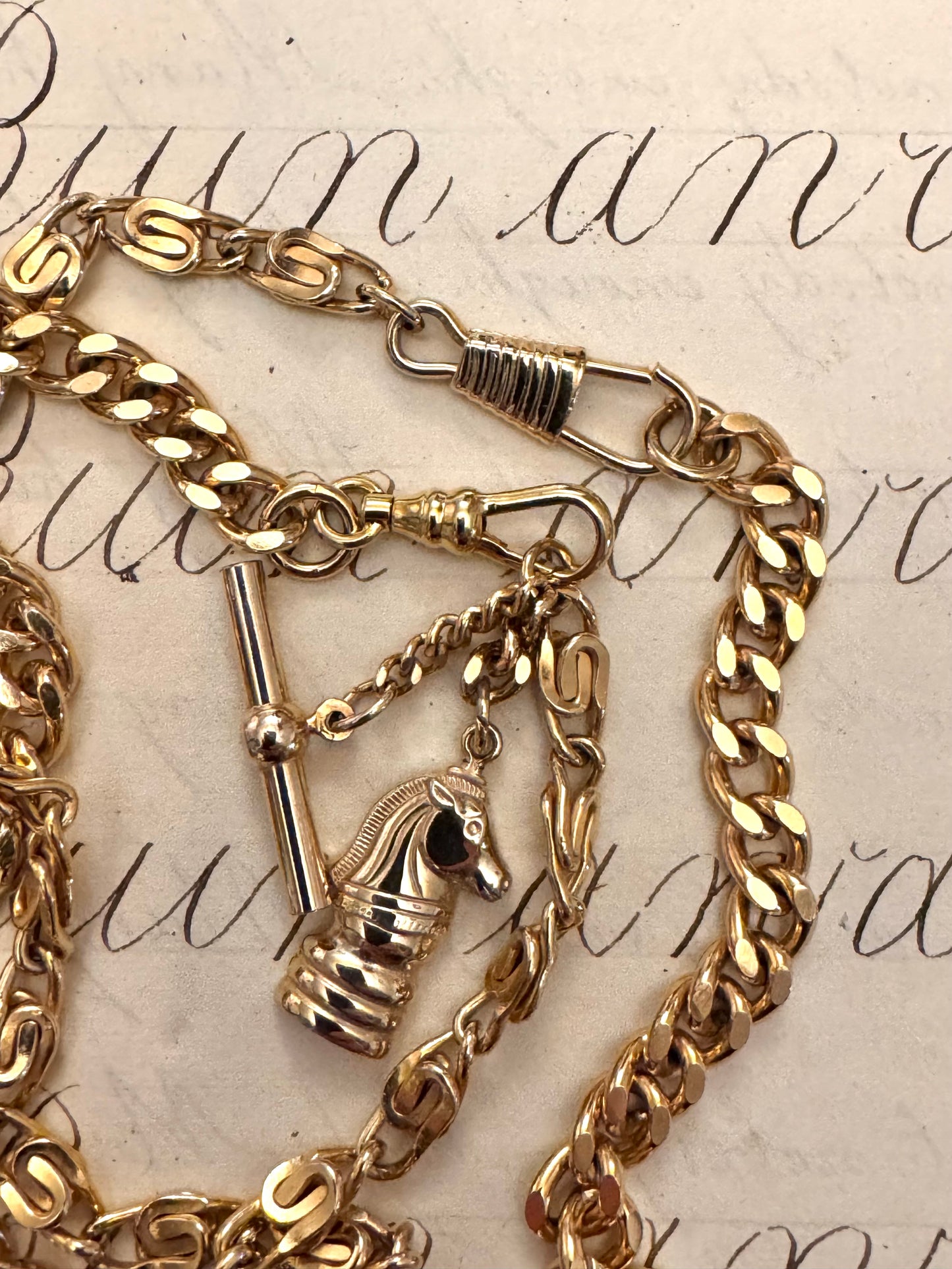 Heavy Gold Plated Watch Chain Necklace with Charm